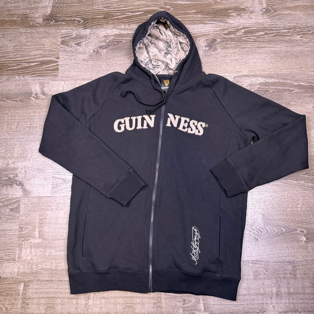 Guinness Full Zip Hoodie Mens 2XL Black Embroidered Logo Arthur Signature